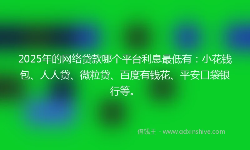 2025年的网络贷款哪个平台利息最低有：小花钱包、人人贷、微粒贷、百度有钱花、平安口袋银行等。