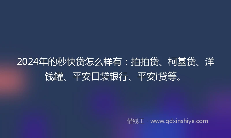 2024年的秒快贷怎么样有：拍拍贷、柯基贷、洋钱罐、平安口袋银行、平安i贷等。