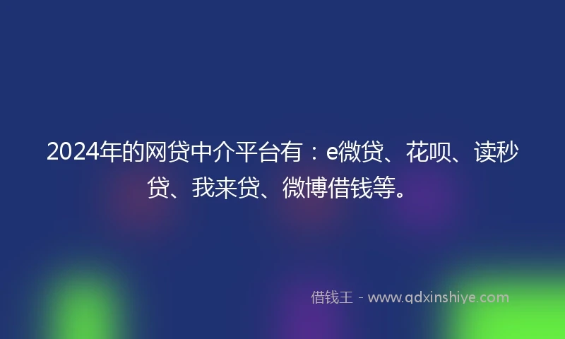 2024年的网贷中介平台有：e微贷、花呗、读秒贷、我来贷、微博借钱等。