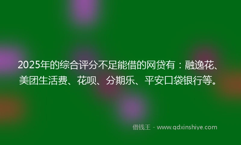 2025年的综合评分不足能借的网贷有：融逸花、美团生活费、花呗、分期乐、平安口袋银行等。