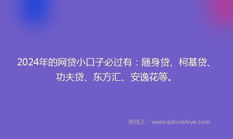 2024年的网贷小口子必过有：随身贷、柯基贷、功夫贷、东方汇、安逸花等。
