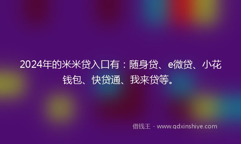 2024年的米米贷入口有：随身贷、e微贷、小花钱包、快贷通、我来贷等。