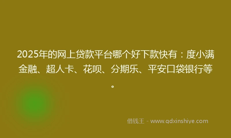 2025年的网上贷款平台哪个好下款快有：度小满金融、超人卡、花呗、分期乐、平安口袋银行等。