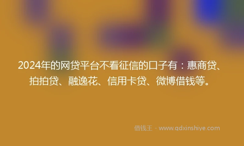 2024年的网贷平台不看征信的口子有：惠商贷、拍拍贷、融逸花、信用卡贷、微博借钱等。