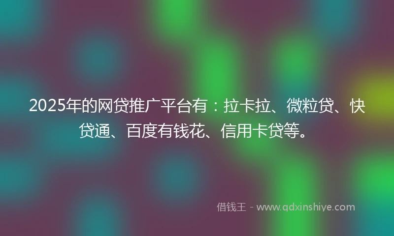 2025年的网贷推广平台有：拉卡拉、微粒贷、快贷通、百度有钱花、信用卡贷等。