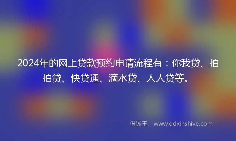 2024年的网上贷款预约申请流程有：你我贷、拍拍贷、快贷通、滴水贷、人人贷等。