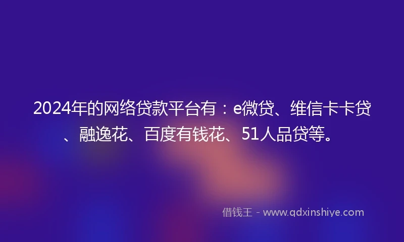 2024年的网络贷款平台有：e微贷、维信卡卡贷、融逸花、百度有钱花、51人品贷等。