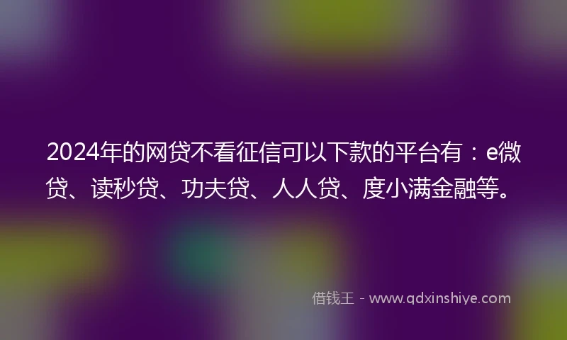 2024年的网贷不看征信可以下款的平台有：e微贷、读秒贷、功夫贷、人人贷、度小满金融等。