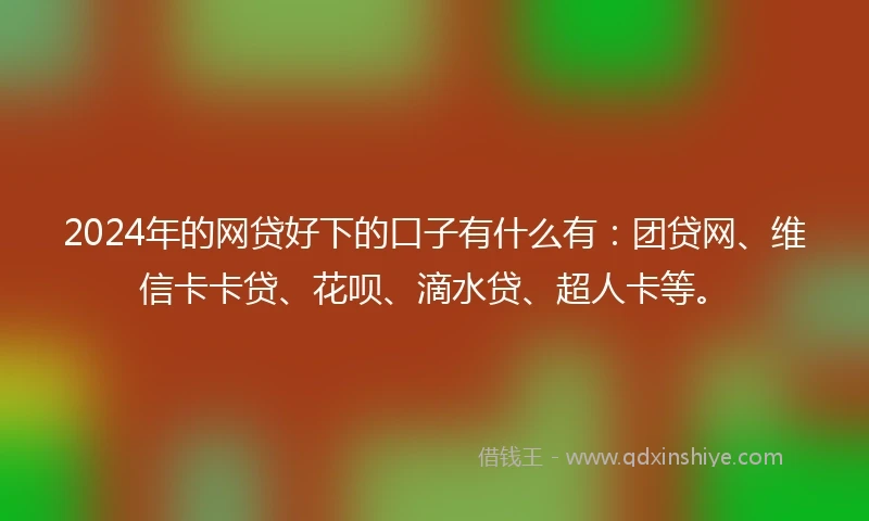 2024年的网贷好下的口子有什么有：团贷网、维信卡卡贷、花呗、滴水贷、超人卡等。