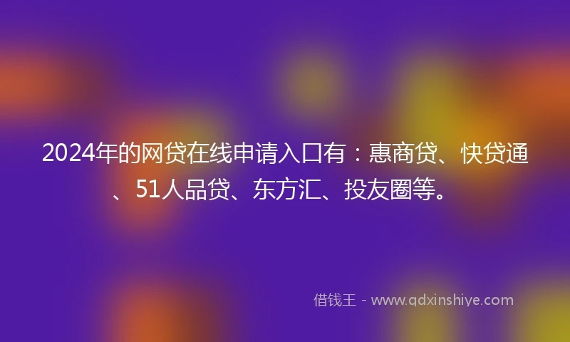 2024年的网贷在线申请入口有：惠商贷、快贷通、51人品贷、东方汇、投友圈等。