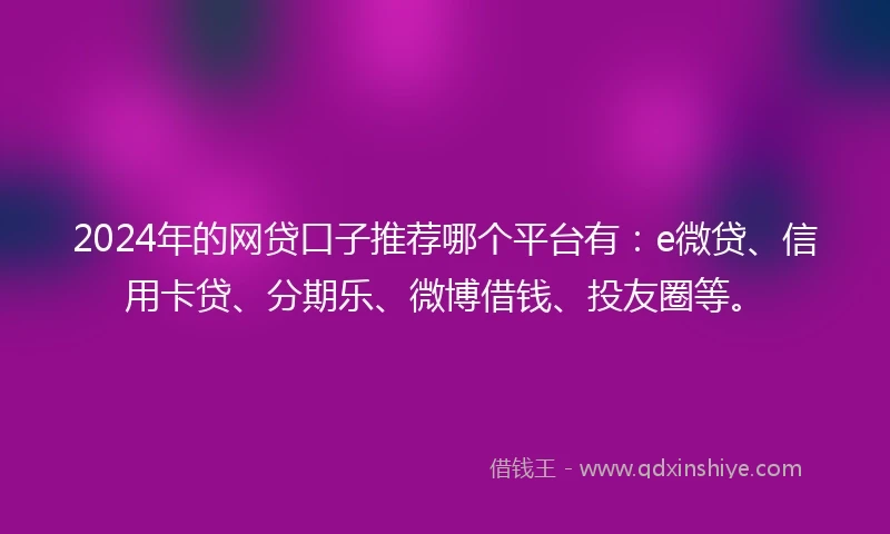 2024年的网贷口子推荐哪个平台有：e微贷、信用卡贷、分期乐、微博借钱、投友圈等。