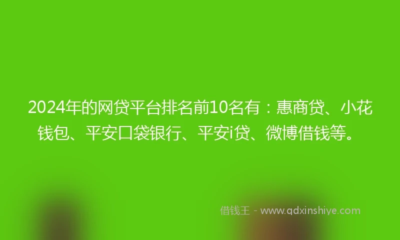 2024年的网贷平台排名前10名有：惠商贷、小花钱包、平安口袋银行、平安i贷、微博借钱等。