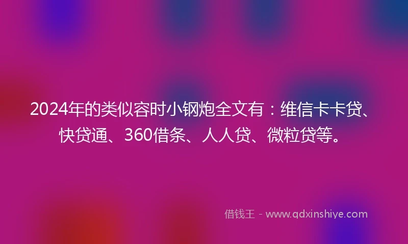 2024年的类似容时小钢炮全文有：维信卡卡贷、快贷通、360借条、人人贷、微粒贷等。