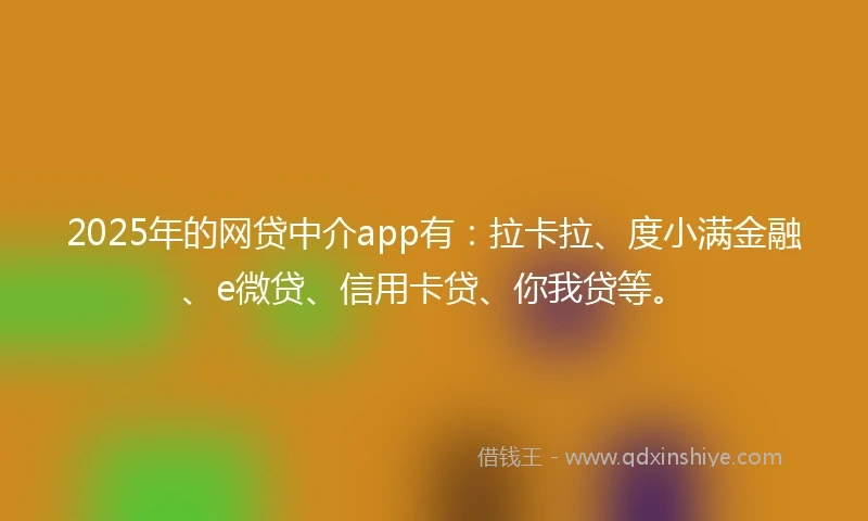 2025年的网贷中介app有：拉卡拉、度小满金融、e微贷、信用卡贷、你我贷等。