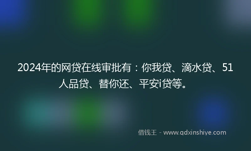 2024年的网贷在线审批有：你我贷、滴水贷、51人品贷、替你还、平安i贷等。