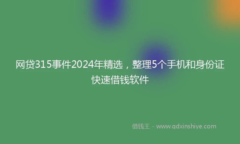 网贷315事件2024年精选，整理5个手机和身份证快速借钱软件