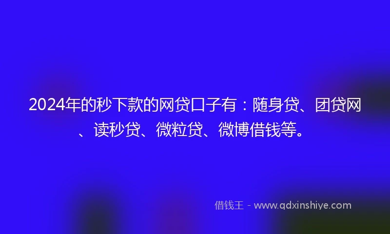 2024年的秒下款的网贷口子有：随身贷、团贷网、读秒贷、微粒贷、微博借钱等。