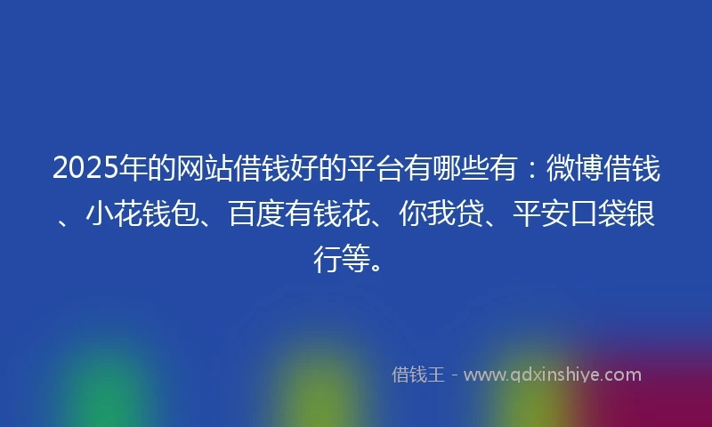 2025年的网站借钱好的平台有哪些有：微博借钱、小花钱包、百度有钱花、你我贷、平安口袋银行等。