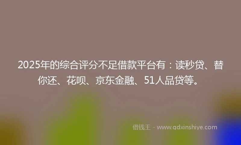 2025年的综合评分不足借款平台有：读秒贷、替你还、花呗、京东金融、51人品贷等。