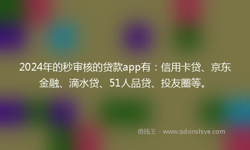 2024年的秒审核的贷款app有：信用卡贷、京东金融、滴水贷、51人品贷、投友圈等。