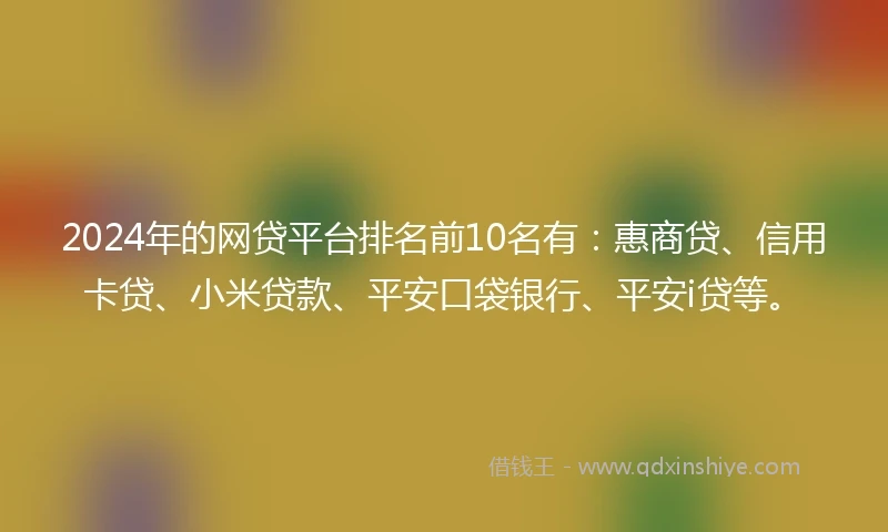 2024年的网贷平台排名前10名有：惠商贷、信用卡贷、小米贷款、平安口袋银行、平安i贷等。