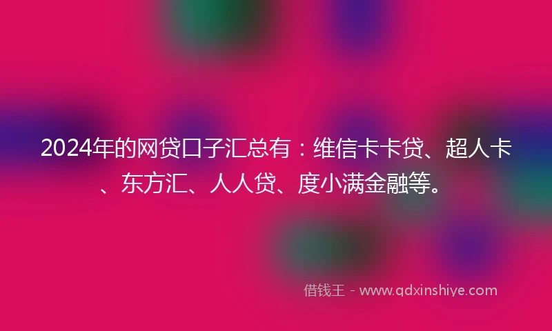 2024年的网贷口子汇总有：维信卡卡贷、超人卡、东方汇、人人贷、度小满金融等。