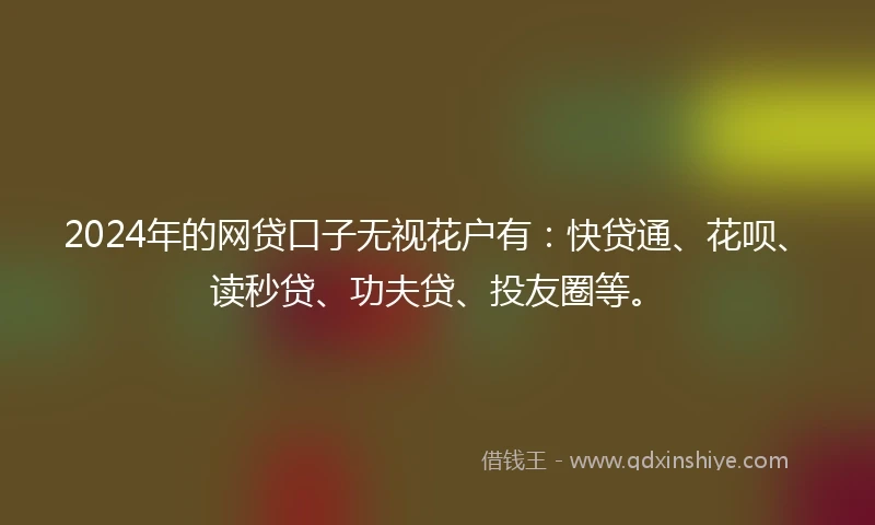 2024年的网贷口子无视花户有：快贷通、花呗、读秒贷、功夫贷、投友圈等。