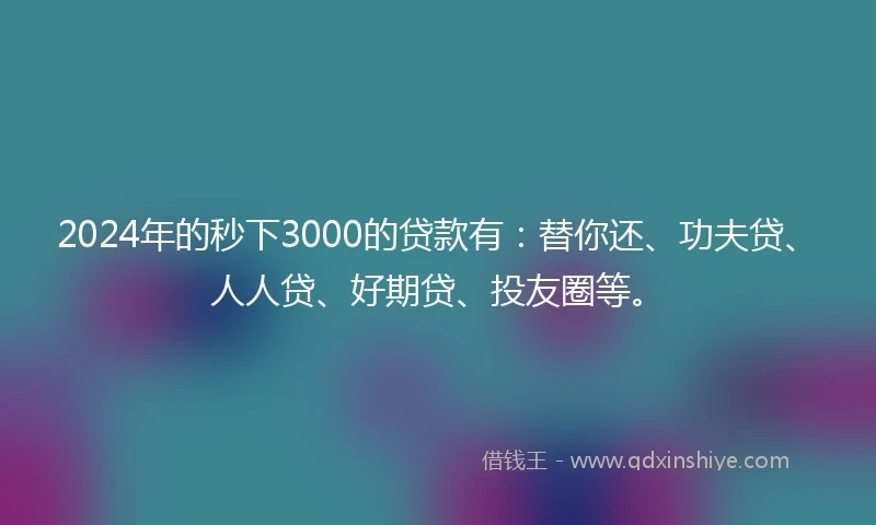 2024年的秒下3000的贷款有：替你还、功夫贷、人人贷、好期贷、投友圈等。