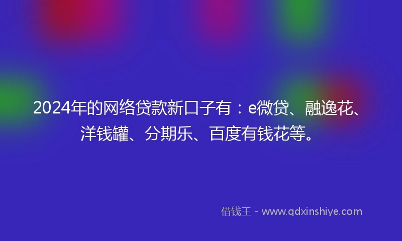 2024年的网络贷款新口子有：e微贷、融逸花、洋钱罐、分期乐、百度有钱花等。