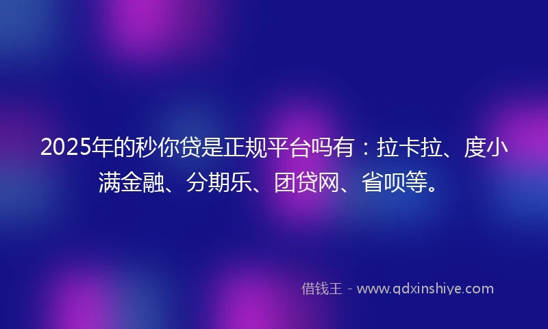 2025年的秒你贷是正规平台吗有：拉卡拉、度小满金融、分期乐、团贷网、省呗等。