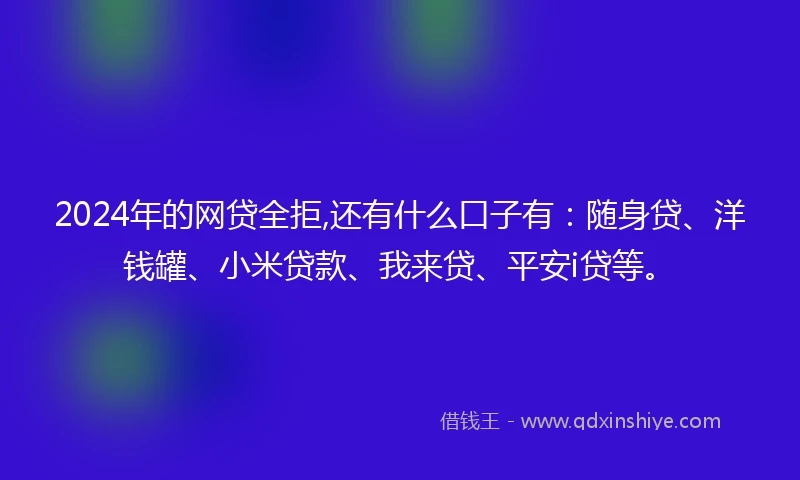 2024年的网贷全拒,还有什么口子有：随身贷、洋钱罐、小米贷款、我来贷、平安i贷等。