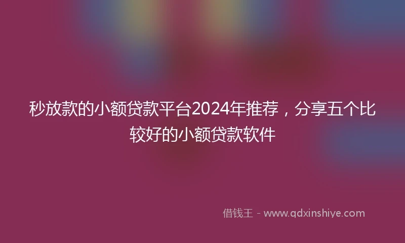 秒放款的小额贷款平台2024年推荐，分享五个比较好的小额贷款软件