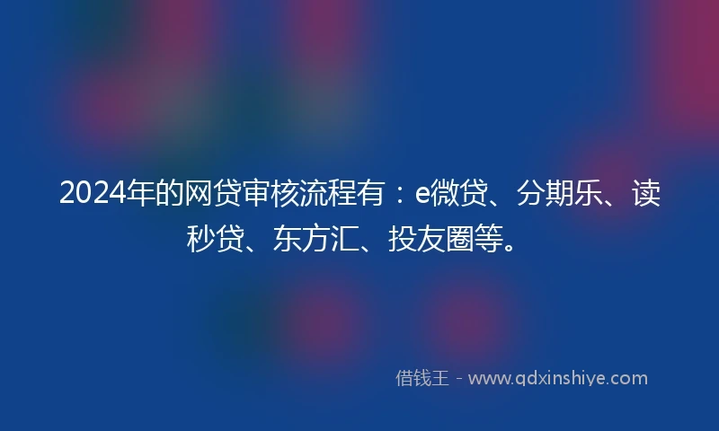 2024年的网贷审核流程有：e微贷、分期乐、读秒贷、东方汇、投友圈等。