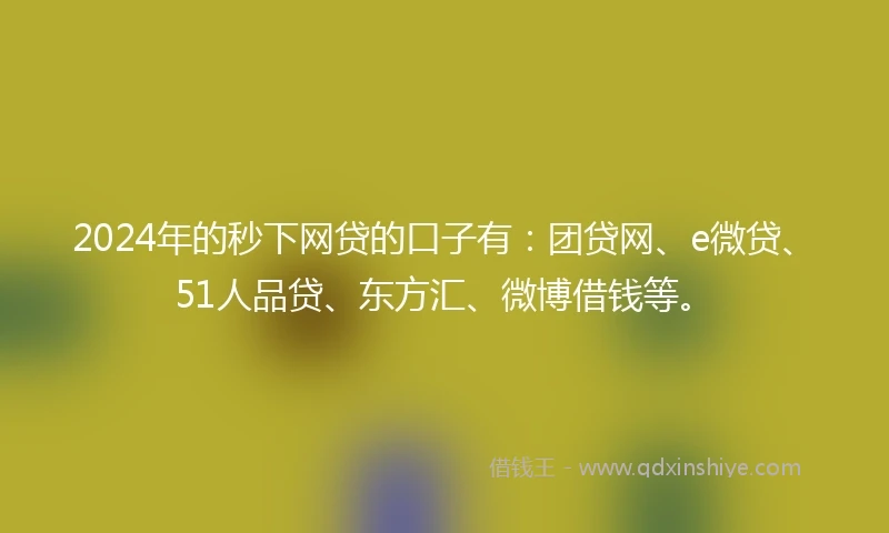2024年的秒下网贷的口子有：团贷网、e微贷、51人品贷、东方汇、微博借钱等。