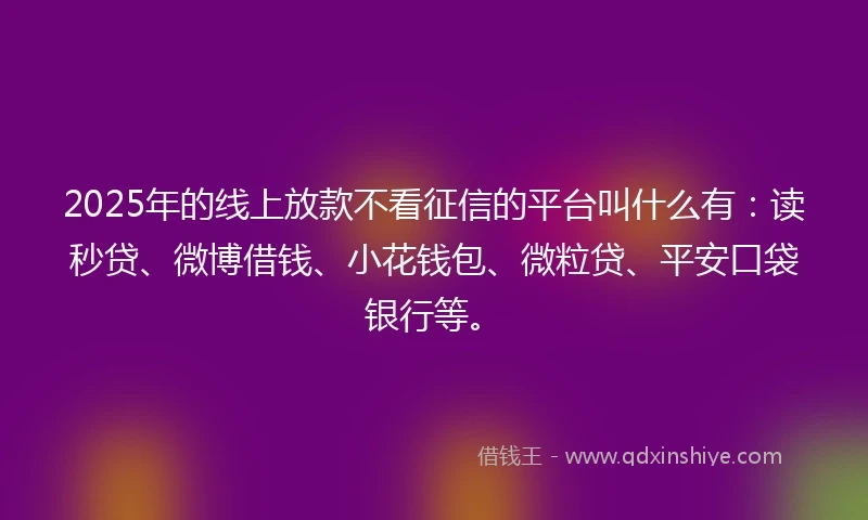 2025年的线上放款不看征信的平台叫什么有：读秒贷、微博借钱、小花钱包、微粒贷、平安口袋银行等。