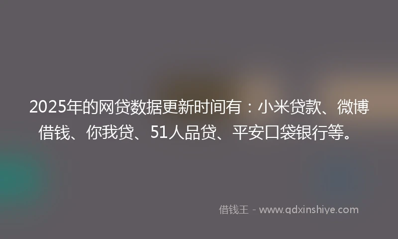 2025年的网贷数据更新时间有：小米贷款、微博借钱、你我贷、51人品贷、平安口袋银行等。