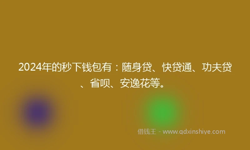 2024年的秒下钱包有：随身贷、快贷通、功夫贷、省呗、安逸花等。