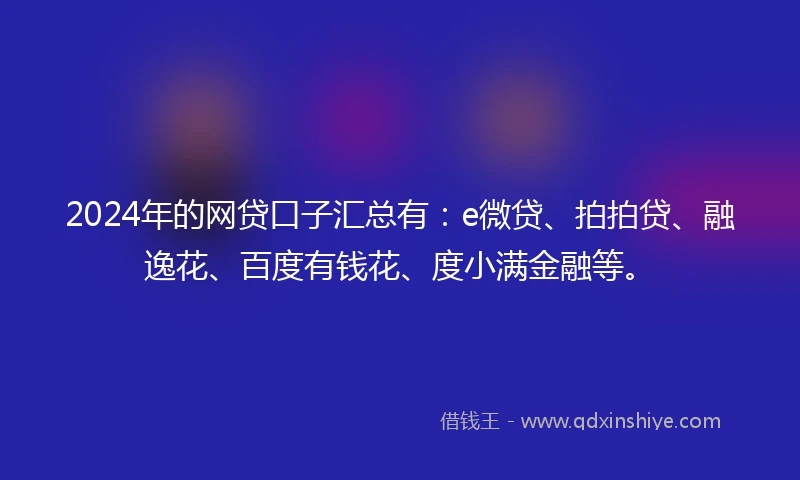 2024年的网贷口子汇总有：e微贷、拍拍贷、融逸花、百度有钱花、度小满金融等。