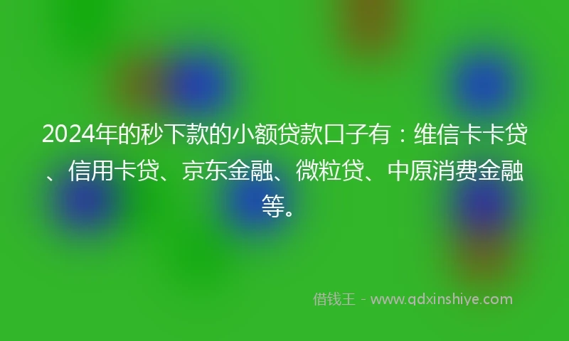 2024年的秒下款的小额贷款口子有：维信卡卡贷、信用卡贷、京东金融、微粒贷、中原消费金融等。