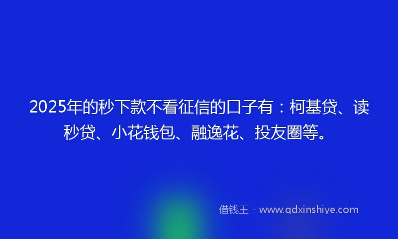 2025年的秒下款不看征信的口子有：柯基贷、读秒贷、小花钱包、融逸花、投友圈等。