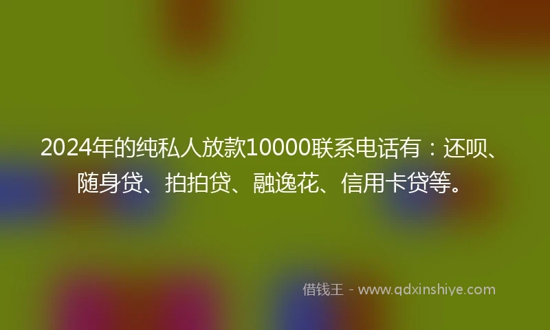 2024年的纯私人放款10000联系电话有：还呗、随身贷、拍拍贷、融逸花、信用卡贷等。