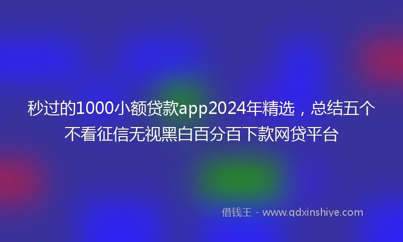 秒过的1000小额贷款app2024年精选，总结五个不看征信无视黑白百分百下款网贷平台