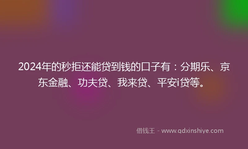 2024年的秒拒还能贷到钱的口子有：分期乐、京东金融、功夫贷、我来贷、平安i贷等。