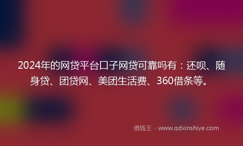 2024年的网贷平台口子网贷可靠吗有：还呗、随身贷、团贷网、美团生活费、360借条等。