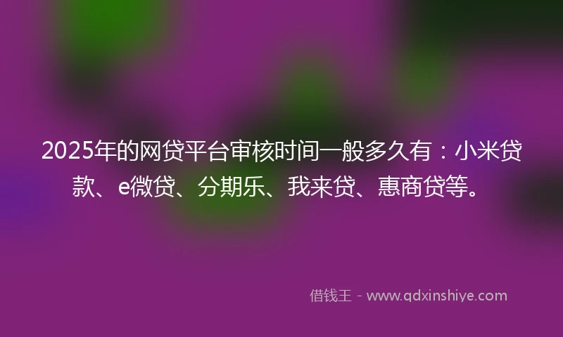 2025年的网贷平台审核时间一般多久有：小米贷款、e微贷、分期乐、我来贷、惠商贷等。