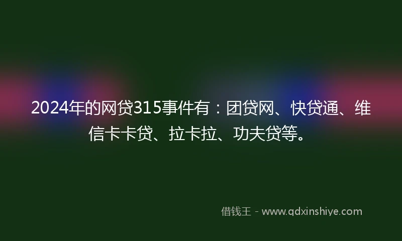2024年的网贷315事件有：团贷网、快贷通、维信卡卡贷、拉卡拉、功夫贷等。