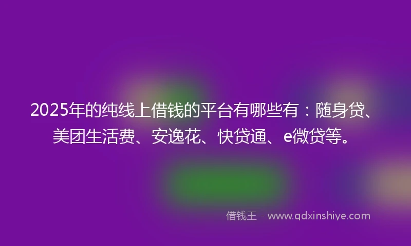 2025年的纯线上借钱的平台有哪些有：随身贷、美团生活费、安逸花、快贷通、e微贷等。