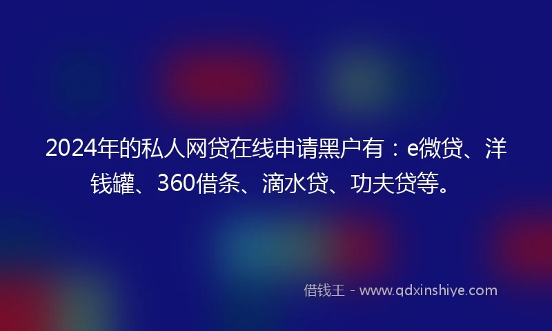 2024年的私人网贷在线申请黑户有：e微贷、洋钱罐、360借条、滴水贷、功夫贷等。