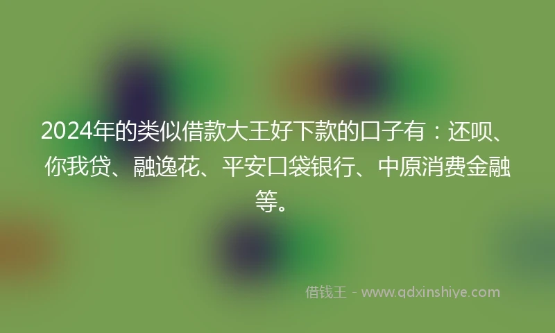 2024年的类似借款大王好下款的口子有：还呗、你我贷、融逸花、平安口袋银行、中原消费金融等。