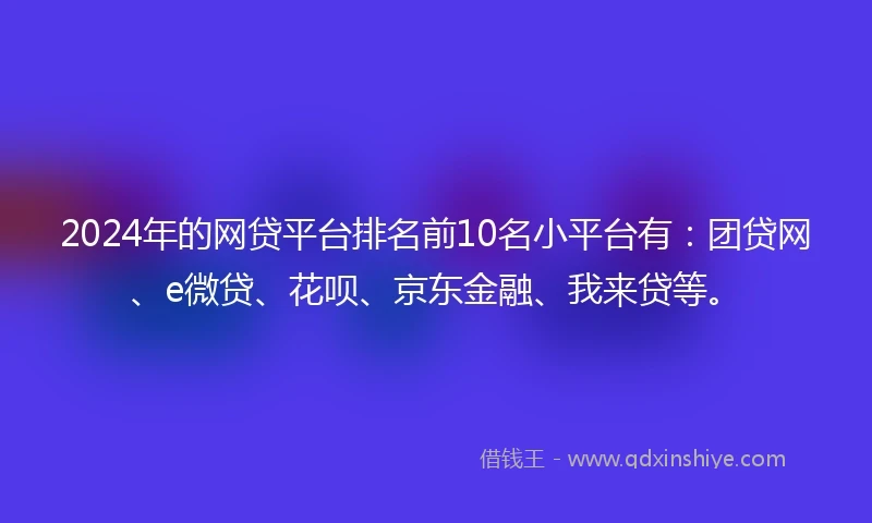 2024年的网贷平台排名前10名小平台有：团贷网、e微贷、花呗、京东金融、我来贷等。